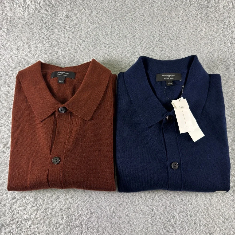 Banana Republic Mens Merino Wool Cardigan Sweater 2 Pack Navy Rust Size Large